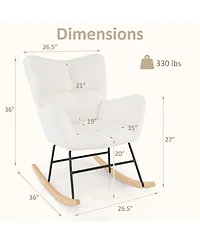Gouun Nursery Rocking Chair with Teddy Fleece Upholstery and Rubber Wood Base