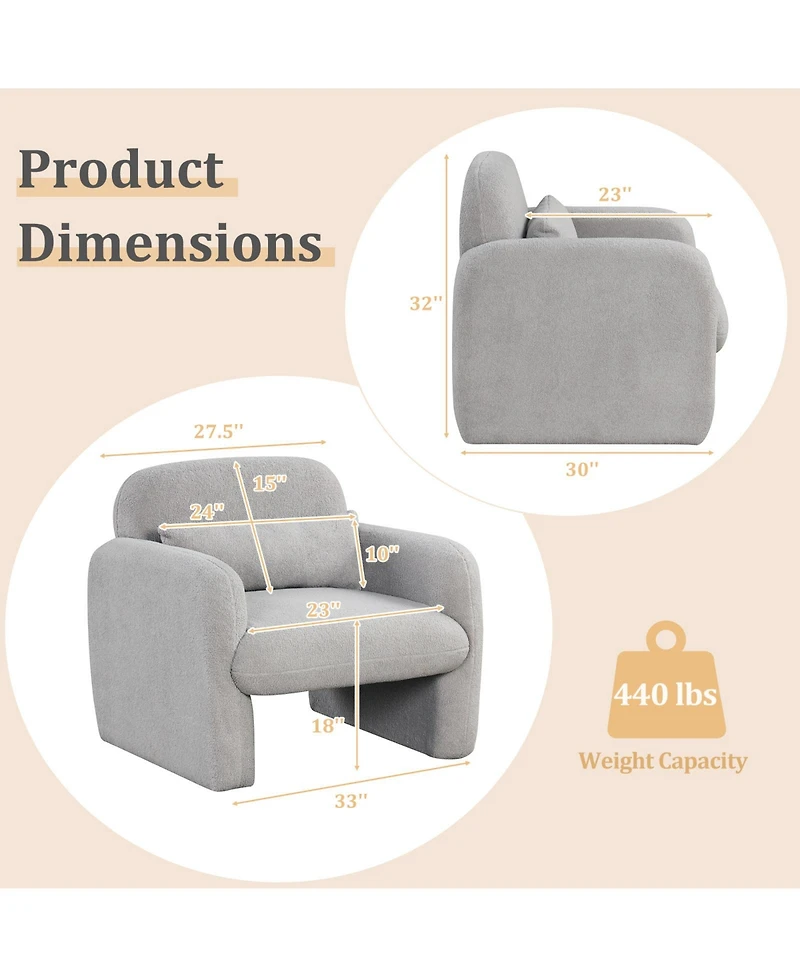 Gouun Sherpa Accent Chair with Lumbar Pillow and Curved Armrests
