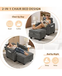 Rainsken Accent Chair and Storage Ottoman Set, Single Chaise Lounge Chair Convertible Sleeper Bed with Usb Port and Phone Stand for Living Room
