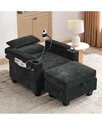 Rainsken Accent Chair with Storage Ottoman Set, Convertible Chaise Lounge Sleeper Chair with Usb Charging and Phone Holder for Living Room