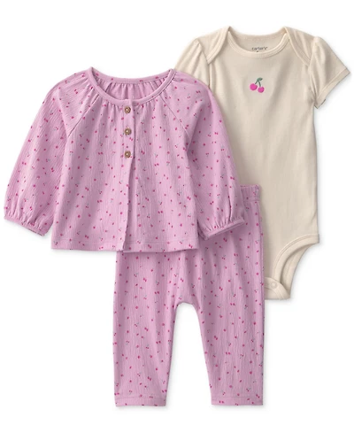 Carter's Baby Girls' Cherry Bodysuit, Cardigan and Pants, 3-Piece Set