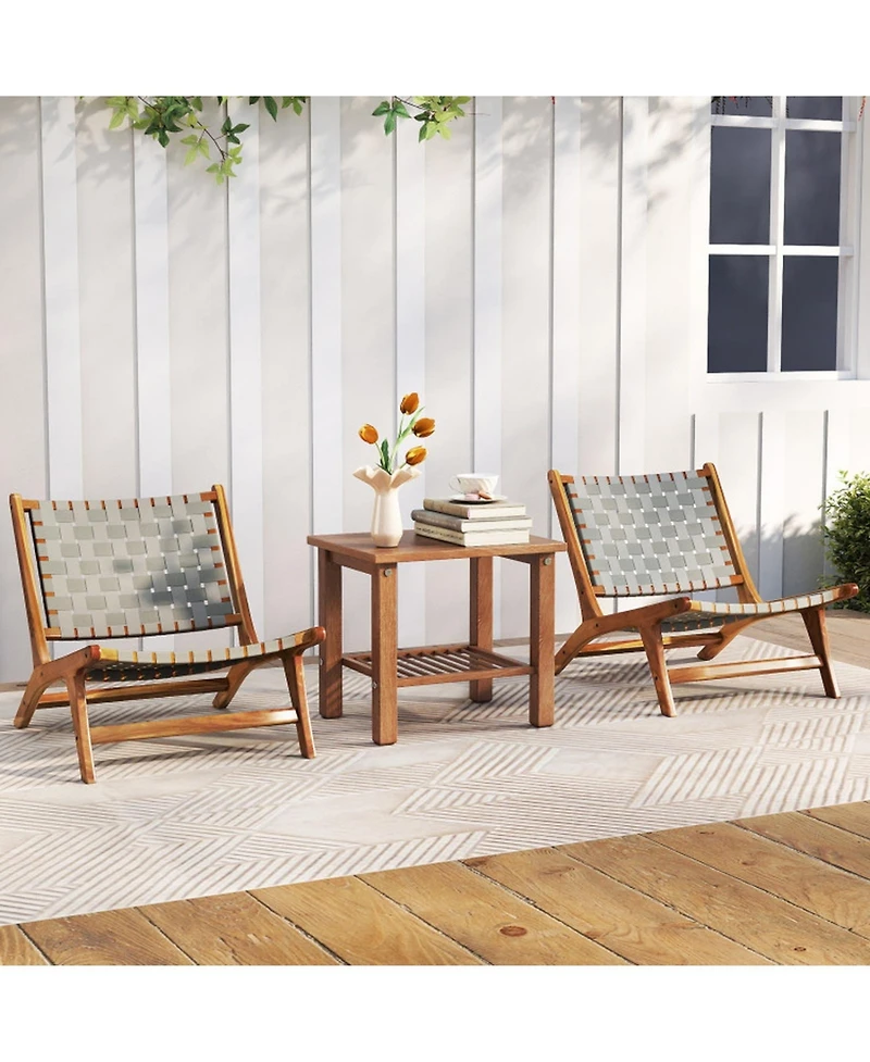 Sugift Mid-Century Teak Wood Accent Chair with Nylon Webbing Seat