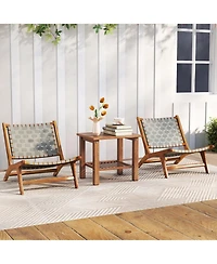 Sugift Mid-Century Teak Wood Accent Chair with Nylon Webbing Seat