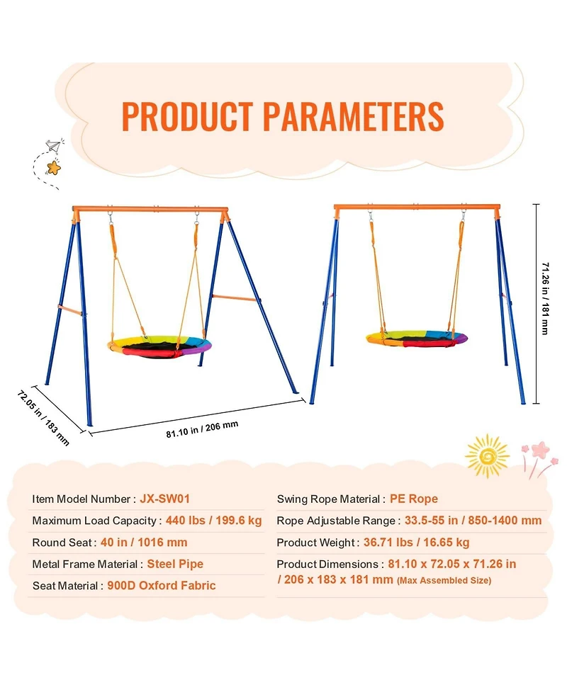 Sugift Backyard Swing Set 440lbs Capacity 40 inch Saucer Swing with Metal Stand