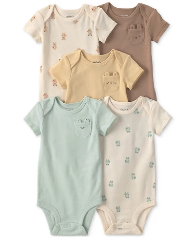 Carter's Baby Girls' and Boys' Critter Short-Sleeve Bodysuits, 5-Pack