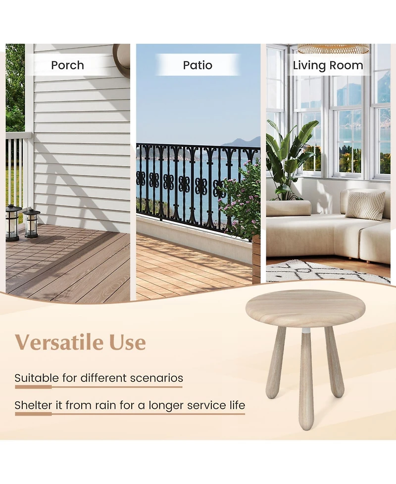 Gymax 18'' Round End Table Outdoor Mahogany Wood Side Table with Thickened Board