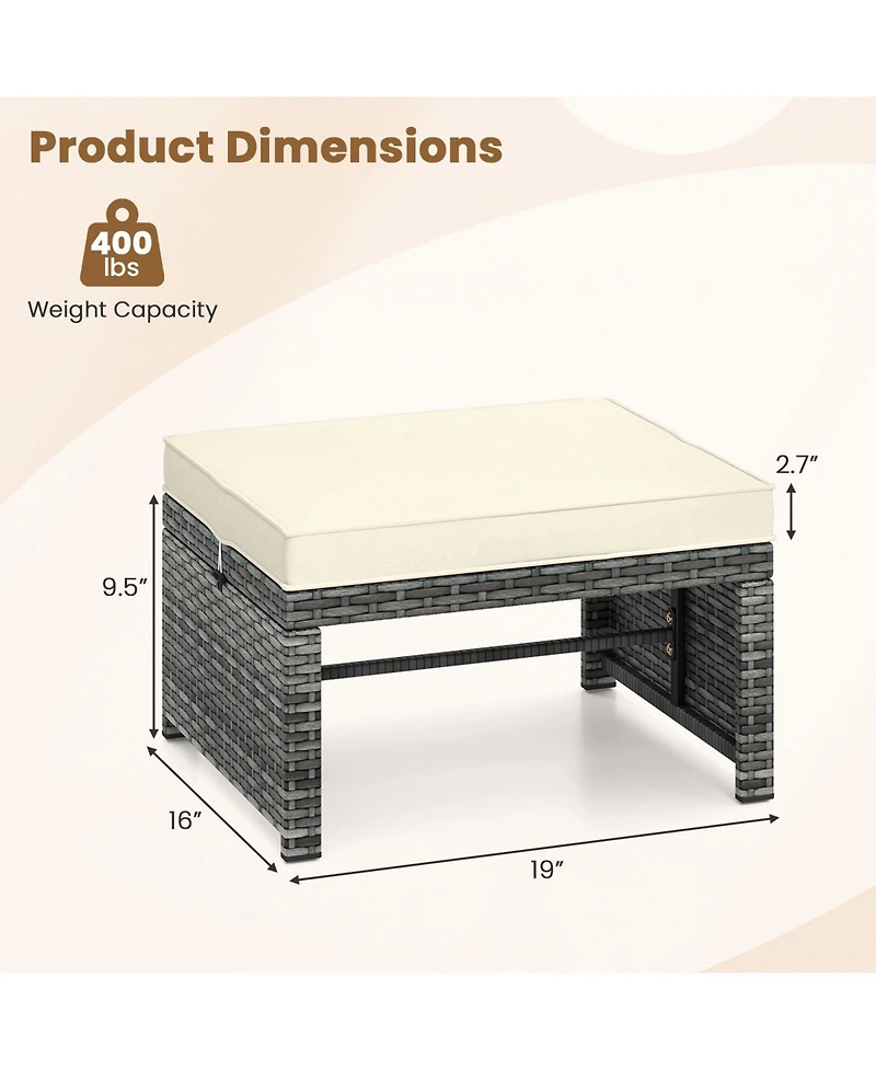 Gouun Wicker Outdoor Ottoman Set of 2 with Hidden Storage