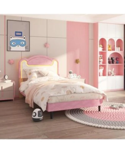 Princess Bed Frame For Girls With Led Light Upholstered Headboard Sturdy Wood Slats No Box Spring Needed Perfect For Kids