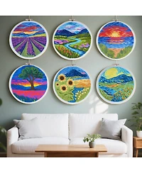 Gnuadz 6 Pack Embroidery Starter Kit Stamped Cross Stitch Beginner Hoop Instructions Landscape Scenery Set