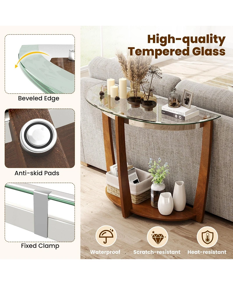 Slickblue Clear Tempered Glass Console Table with 2 Tier Design and Open Storage Shelf