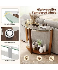 Slickblue Clear Tempered Glass Console Table with 2 Tier Design and Open Storage Shelf