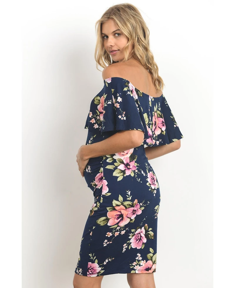 Hello Miz Maternity Bodycon Off-the-Shoulder Floral Ruffle Dress
