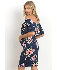 Hello Miz Maternity Bodycon Off-the-Shoulder Floral Ruffle Dress