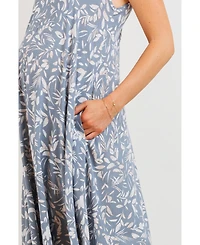 Hello Miz Maternity Floral V-Neck Spaghetti Strap Midi Dress with Pockets