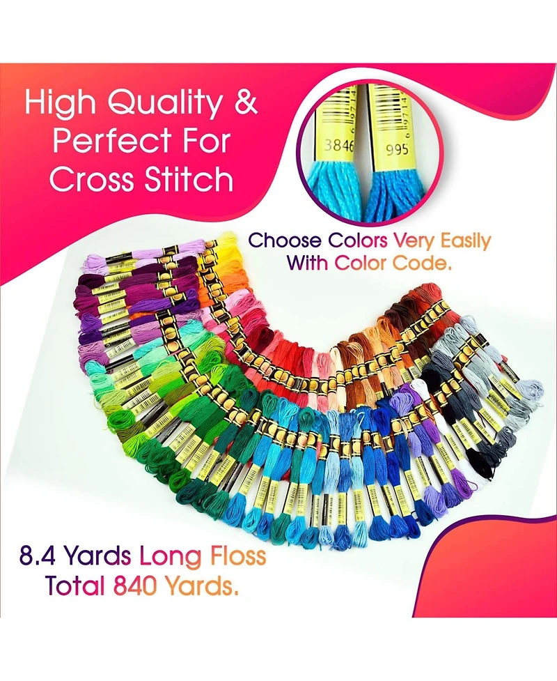 Gnuadz 100 Colors Embroidery Thread Skeins Floss Bracelets Kit