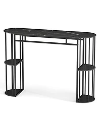 Slickblue Modern Narrow Bar Table with Faux Marble Tabletop and Built-in Storage Shelves