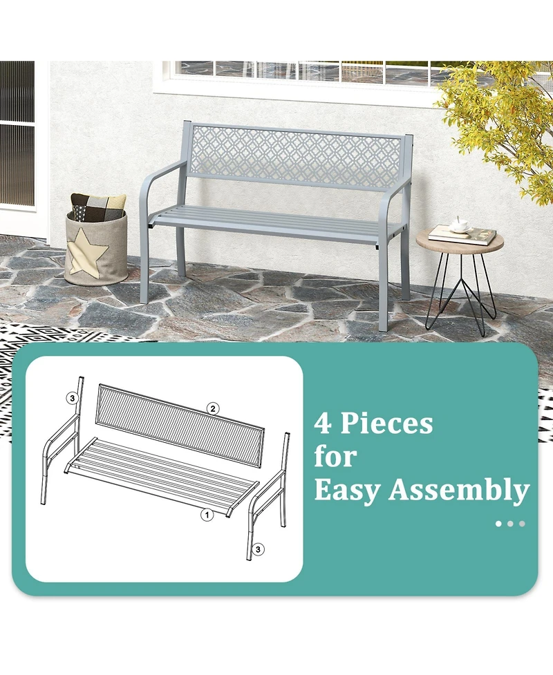 Gouun Steel Frame Patio Bench with Wide Seat