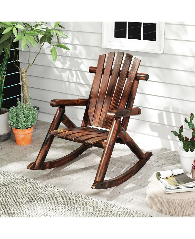 Gouun Patio Rocking Chair Fir Wood with High Backrest