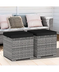 Gouun Patio Ottoman Set of 2 Wicker with Removable Cushion