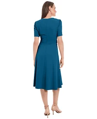 London Times Women's Side Tab Crew Neck Dress