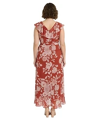 London Times Plus Printed Wrap V-Neck Dress