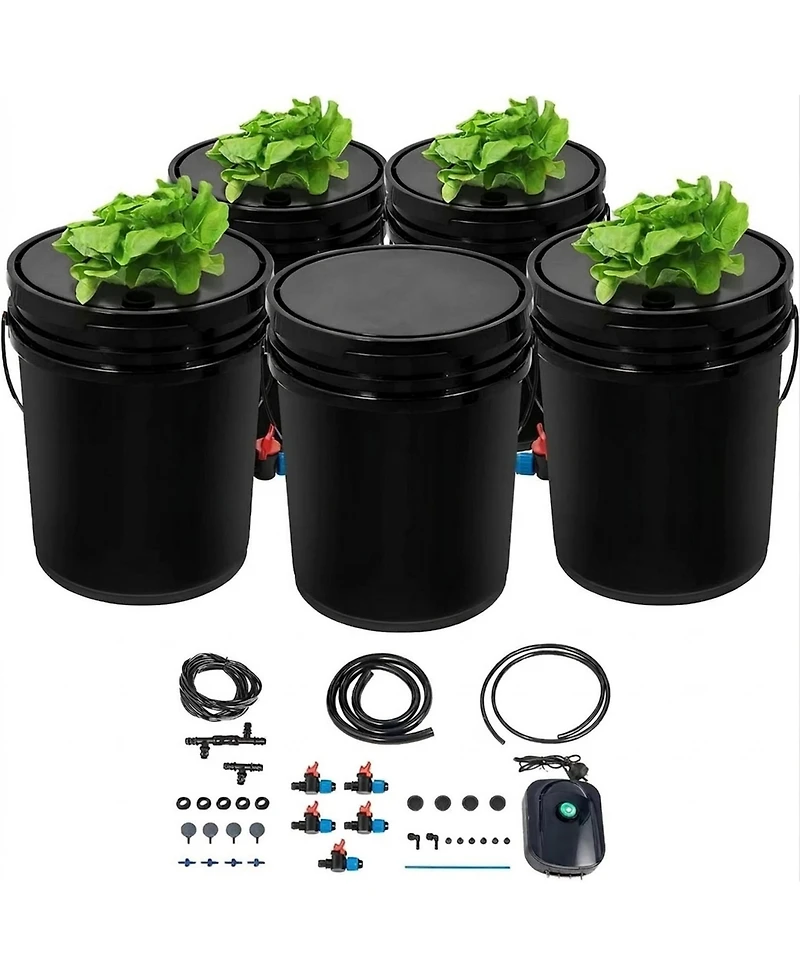 Sugift Dwc Hydroponic System, 5 Gallon 5 Buckets, Deep Water Culture Kit