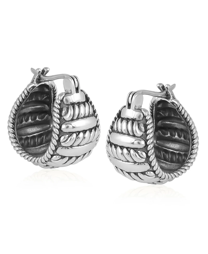American West Jewelry Sterling Silver Rope Design Huggie Hoop Earrings