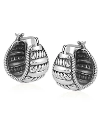 American West Jewelry Sterling Silver Rope Design Huggie Hoop Earrings