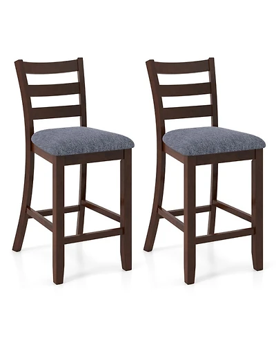 Gouun Set of 2 Counter-Height Upholstered Barstools with Rubber Wood Legs