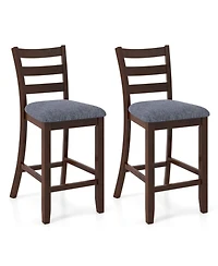 Gouun Set of 2 Counter-Height Upholstered Barstools with Rubber Wood Legs