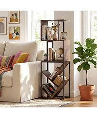 Gymax 2 Piece 6-Tier Bookshelf Industrial S-Shaped Geometric Bookcase with Display Shelves