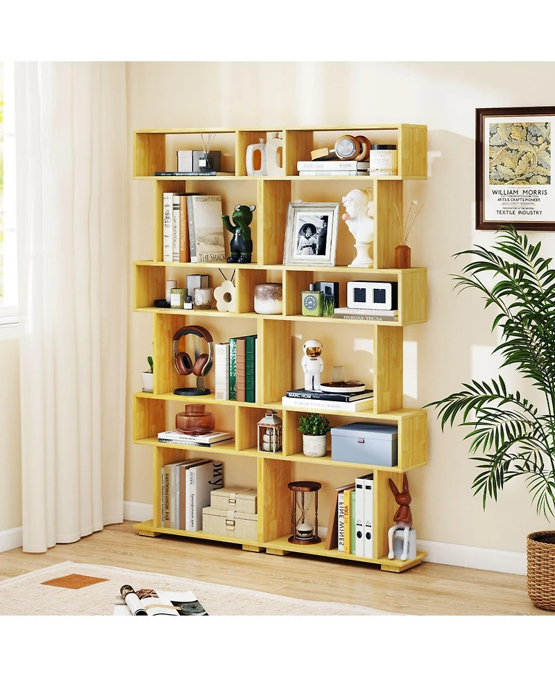 Gymax 2- Piece 6-Tier Bookshelf with 2 Anti-Tipping Kits Wooden Display Shelf for Home Office