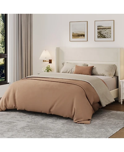 gaomon Bed Frame with Wingback Headboard, Velvet Upholstered Platform Bed Frame, Strong Wooden Slats, No Box Spring Needed