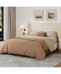 gaomon Bed Frame with Wingback Headboard, Velvet Upholstered Platform Bed Frame, Strong Wooden Slats, No Box Spring Needed