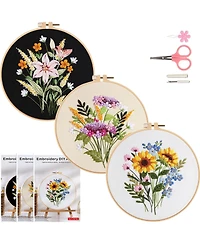 Gnuadz 3 Sets Flower Embroidery Kit Beginner Diy Needlepoint Video Guide