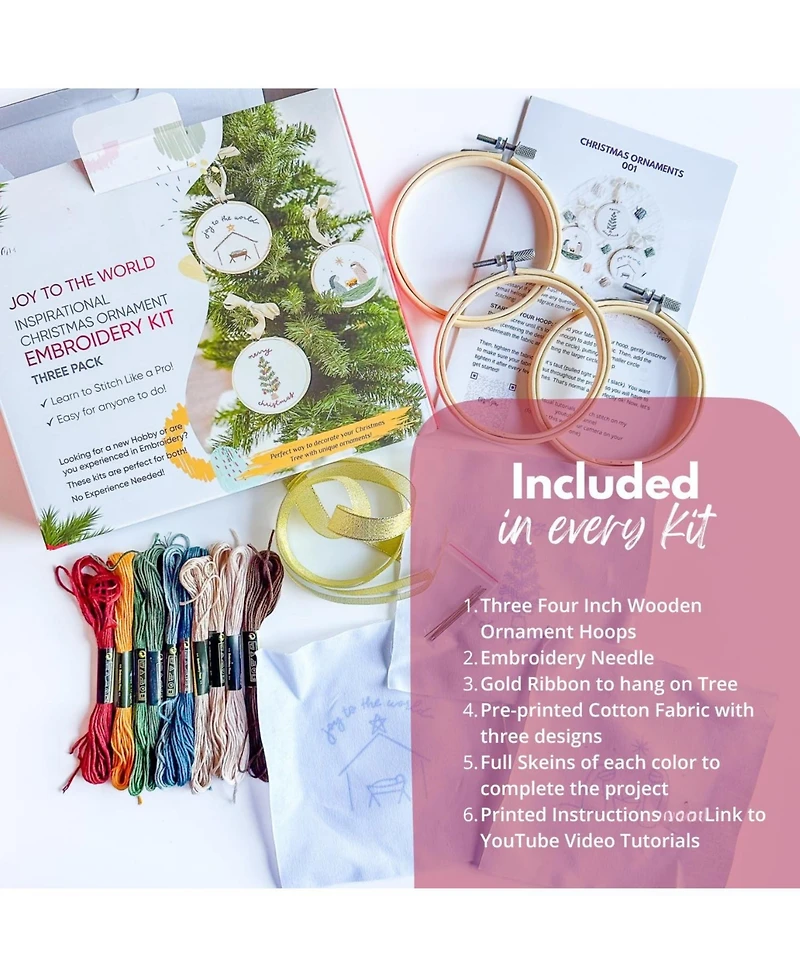 Gnuadz Joy To The World Embroidery Kit Hoop Thread Beginner Adult