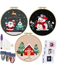 Gnuadz 3 Sets Christmas Embroidery Kit Beginners Cross Stitch Hoops Threads