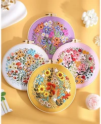 Gnuadz 4 Sets Embroidery Kit Beginners Hummingbird Flower Cross Cloth Hoops Threads