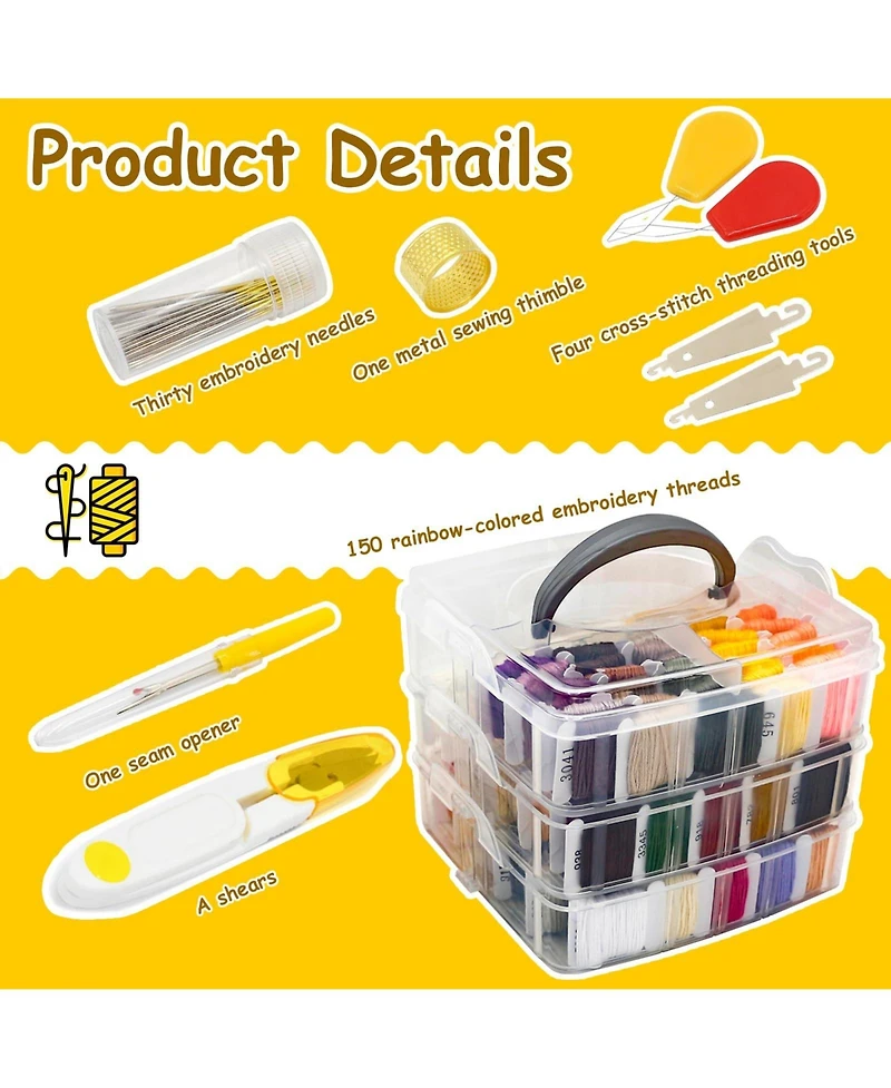 Gnuadz 187pieces Embroidery Floss Cross-stitch Thread Kit Tailoring Tools Friendship Bracelets Sewing Handicraft Diy