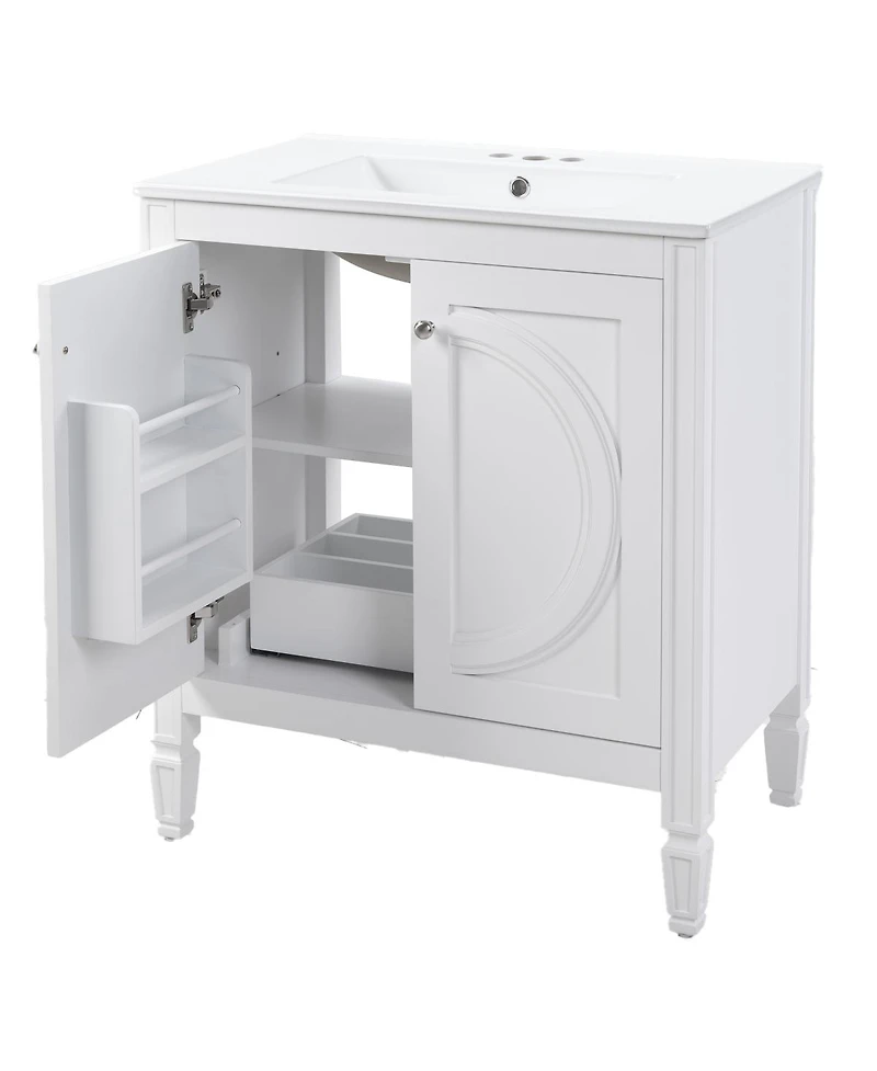 Sillysis 30 Inch Modern Bathroom Vanity with Ceramic Sink, No Assembly Required, Soft-Close Doors and Ample Storage for Home Bath