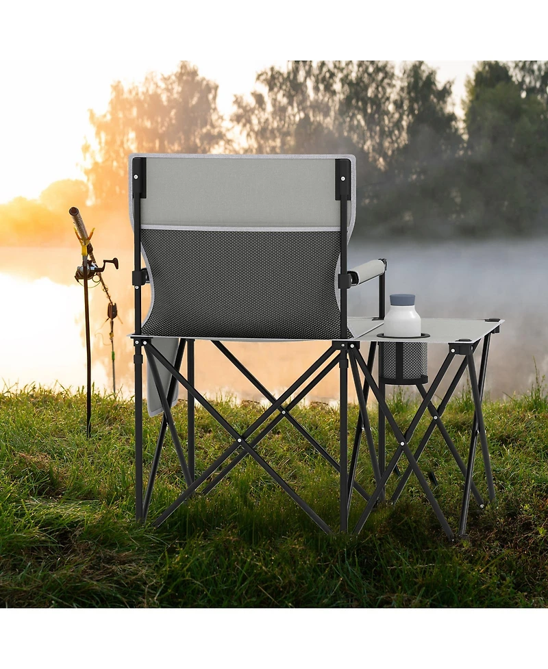 Gouun Oversized Camping Chair with Built-In Side Table and 2 Storage Pockets, Portable Folding Seat