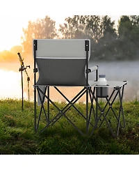 Gouun Oversized Camping Chair with Built-In Side Table and 2 Storage Pockets, Portable Folding Seat