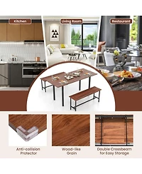 Gouun 3-Piece Extendable Dining Table with 2 Tuck-Away Benches for 4-6 Seating