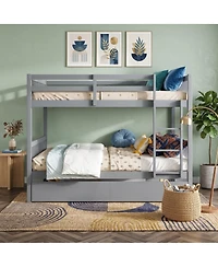 Sailvan full Over Rubber Wood Bunk Bed with 2 Drawers, Convertible into Beds Ladder