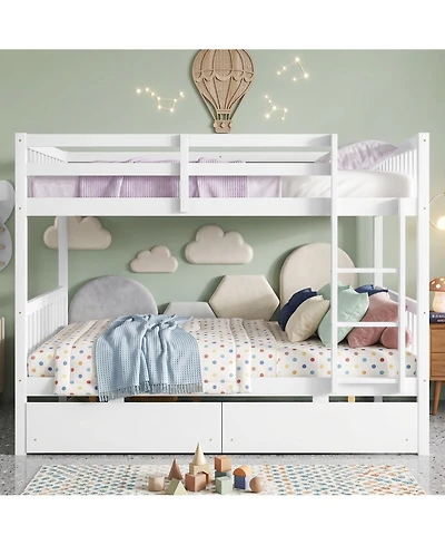 Sailvan full Over Rubber Wood Bunk Bed with 2 Drawers, Convertible into Beds Ladder