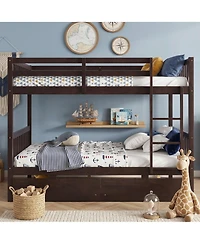 Sailvan full Over Rubber Wood Bunk Bed with 2 Drawers, Convertible into Beds Ladder