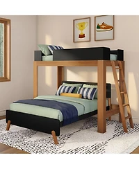 Max & Lily Mid-Century Modern -Shaped Bunk Bed, Solid Wood
