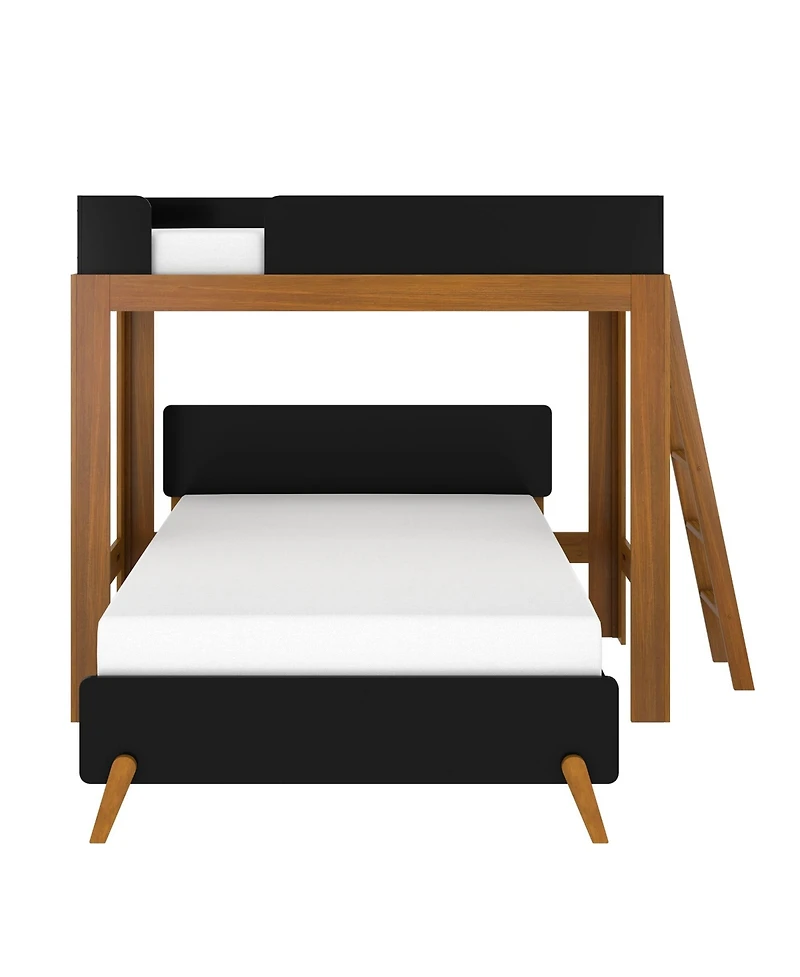 Max & Lily Mid-Century Modern -Shaped Bunk Bed, Solid Wood