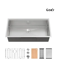 Busdays 33 x 22 Inch Stainless Steel Kitchen Sink Single Bowl Overmount Handmade with Cutting Board and Colander