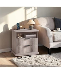 Slickblue Nightstand with Charging Station and Drawer Storage Design
